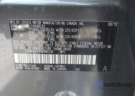 2015 Toyota Rav4 Xle from USA, damaged, VIN 2T3RFREV1FW386236